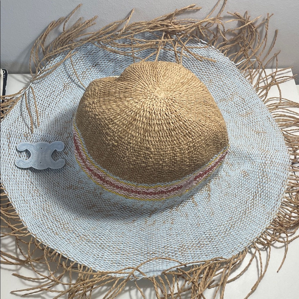 Wide Brim Straw Sun Hat with Pastel Trim